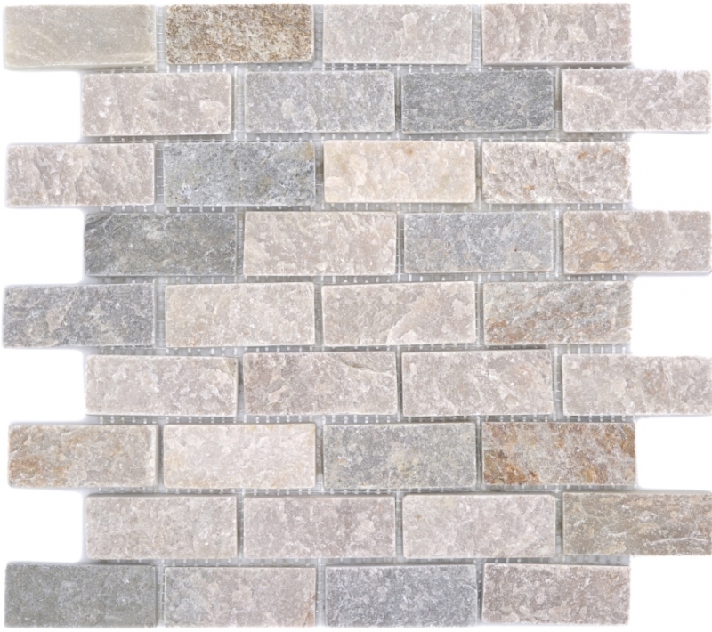Hand sample mosaic tile quartzite natural stone brick quartzite kitchen splashback beige gray MOS36-0208_m