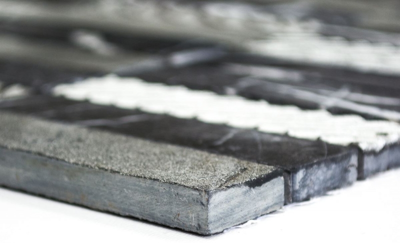 Hand pattern mosaic tile marble natural stone rectangle stone carving silver black MOS40-STN89_m