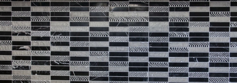 Hand pattern mosaic tile marble natural stone rectangle stone carving silver black MOS40-STN89_m