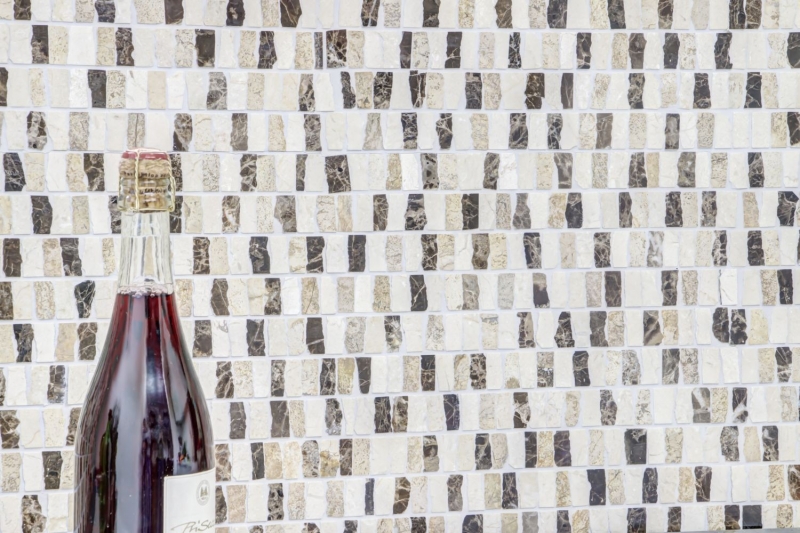 Hand-patterned mosaic tile marble natural stone rods beige Carpet Crema Marfil Dark Emperador honed MOSSopo-M10-VH21_m