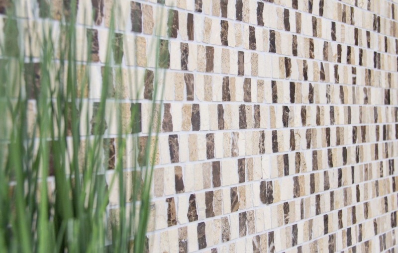Hand-patterned mosaic tile marble natural stone rods beige Carpet Crema Marfil Dark Emperador honed MOSSopo-M10-VH21_m