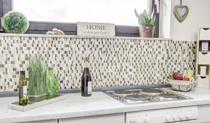 Hand-patterned mosaic tile marble natural stone rods beige Carpet Crema Marfil Dark Emperador honed MOSSopo-M10-VH21_m