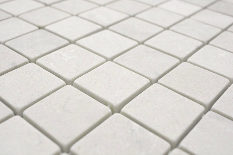 Hand-painted mosaic tile marble natural stone white Botticino Anticato MOS42-0104_m
