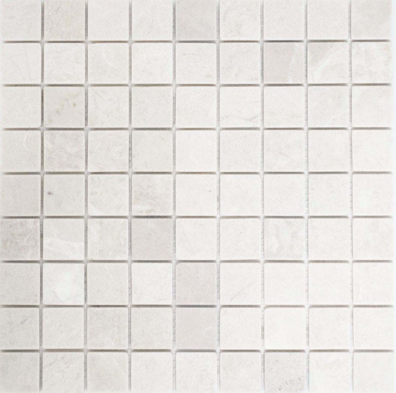 Hand-painted mosaic tile marble natural stone white Botticino Anticato MOS42-0104_m