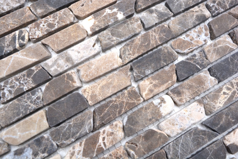 Hand-painted mosaic tile marble natural stone Brick Impala brown flamed MOS40-1304_m