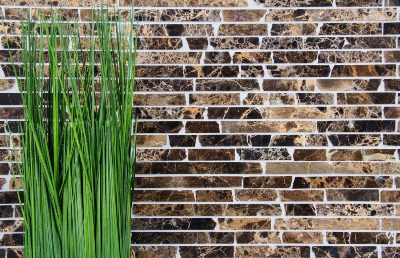 Hand-painted mosaic tile marble natural stone Brick Impala brown flamed MOS40-1304_m
