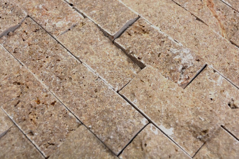Hand sample mosaic stone wall Travertine natural stone walnut Brick Splitface Noce Travertine 3D MOS43-44248_m