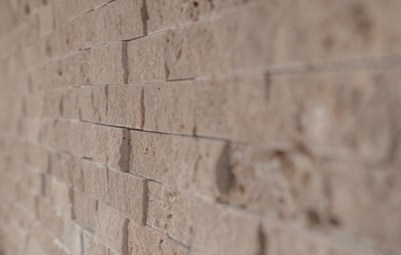 Hand sample mosaic stone wall Travertine natural stone walnut Brick Splitface Noce Travertine 3D MOS43-44248_m