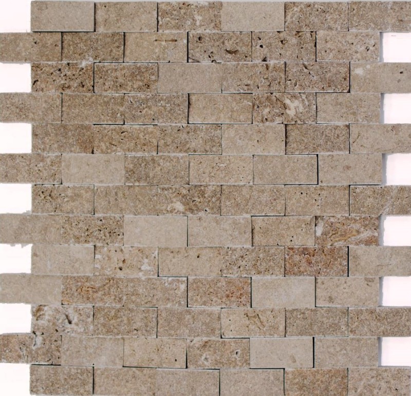 Hand sample mosaic stone wall Travertine natural stone walnut Brick Splitface Noce Travertine 3D MOS43-44248_m