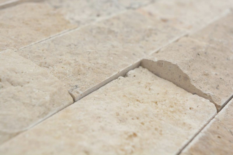 Hand-painted mosaic tile Travertine natural stone beige Brick Splitface Chiaro Travertine 3D MOS43-1206_m