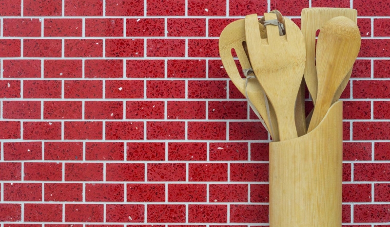 Hand-patterned mosaic tile mirror quartz composite artificial stone Brick Artificial red MOS46-ASMB4_m