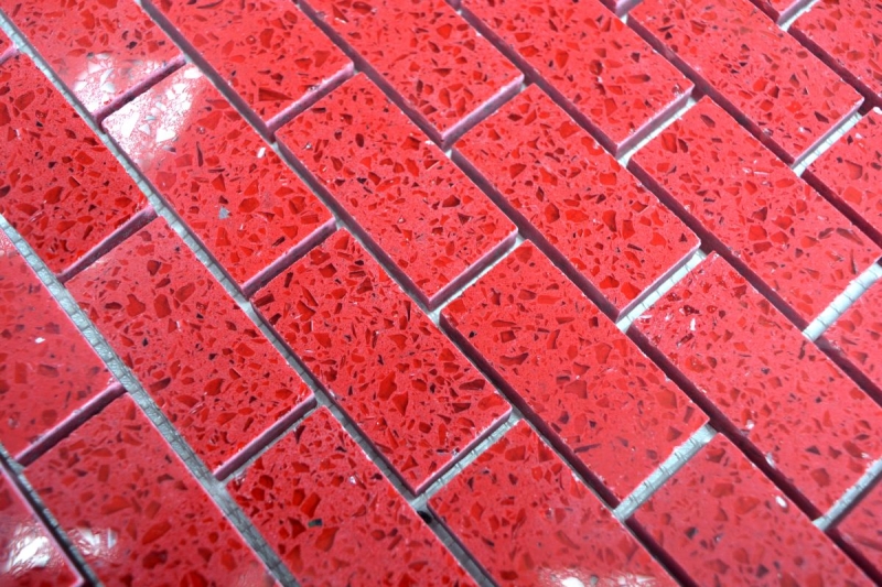 Hand-patterned mosaic tile mirror quartz composite artificial stone Brick Artificial red MOS46-ASMB4_m