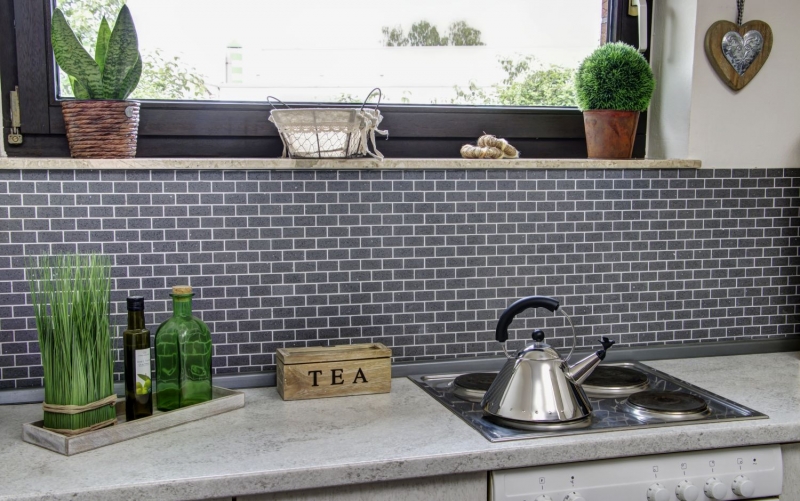 Hand-painted mosaic tile backsplash quartz composite artificial stone Brick Artifical gray MOS46-0204_m