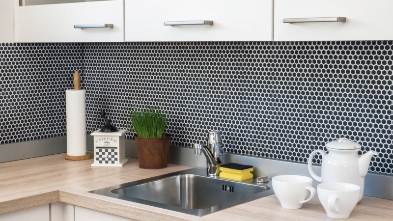 Hand-painted mosaic tile ECO Recycling GLAS Hexagon Enamel black matt MOS140-HX11B_m