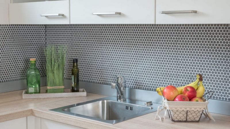 Hand-painted mosaic tile ECO Recycling GLAS Hexagon Enamel gray-brown matt MOS140-HX15G_m
