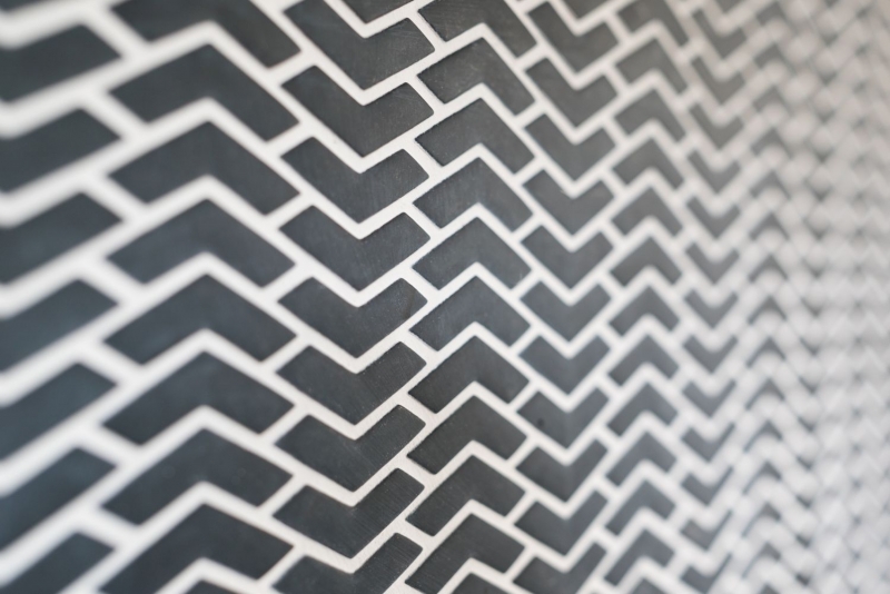 Hand-painted mosaic tile ECO Recycling GLASS herringbone enamel black matt MOS140-HB31B_m