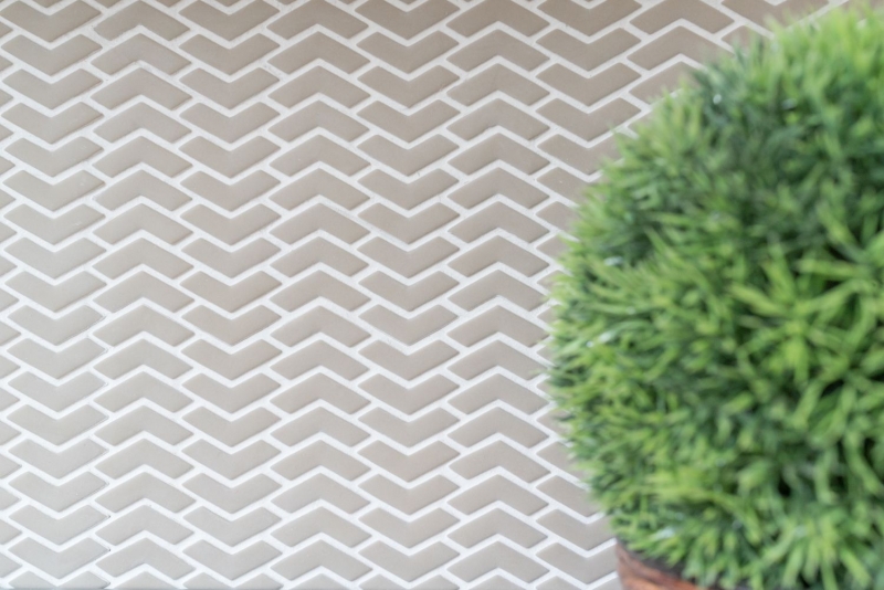 Hand-painted mosaic tile ECO Recycling GLASS Herringbone Enamel cream matt MOS140-HB33C_m