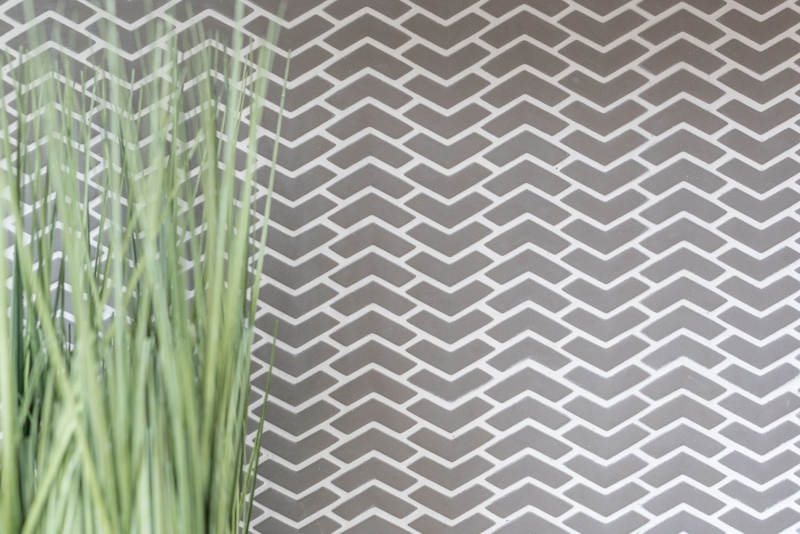 Hand-painted mosaic tile ECO Recycling GLASS herringbone enamel gray-brown matt MOS140-HB35G_m