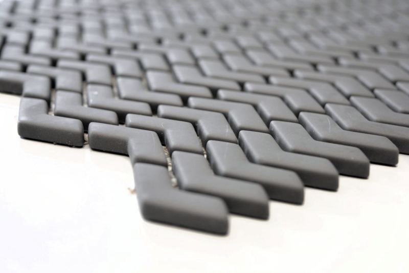Hand-painted mosaic tile ECO Recycling GLASS herringbone enamel gray-brown matt MOS140-HB35G_m