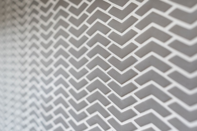 Hand-painted mosaic tile ECO Recycling GLASS herringbone enamel gray-brown matt MOS140-HB35G_m