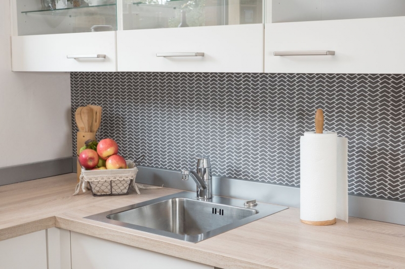 Hand-painted mosaic tile ECO Recycling GLASS herringbone enamel gray-brown matt MOS140-HB35G_m