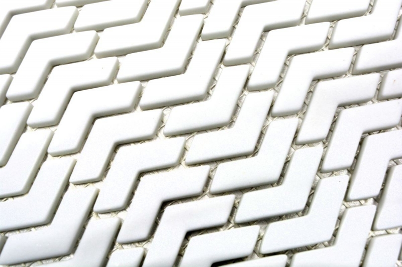 Hand-painted mosaic tile ECO Recycling GLASS Herringbone Enamel white matt MOS140-HB37W_m