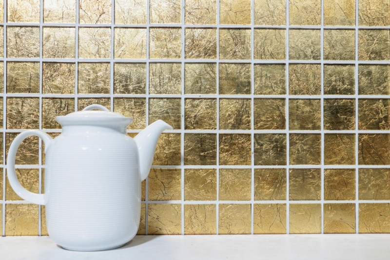 Hand-painted mosaic tile Translucent glass mosaic Crystal gold structure MOS120-0746_m