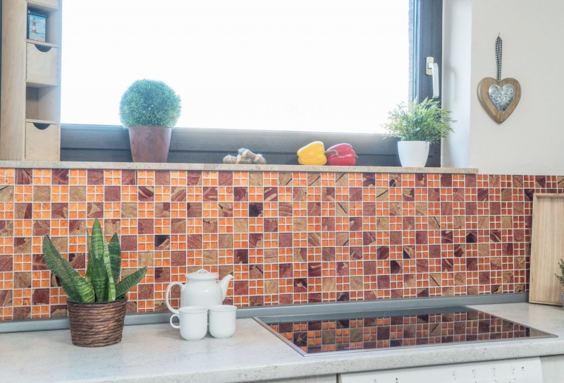 Hand-painted mosaic tile Translucent combination glass mosaic Crystal Sunrise orange MOS88-8SRO_m