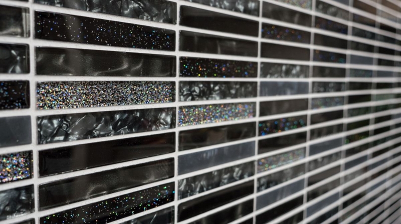 Hand-painted mosaic tile Translucent black rods Glass mosaic Crystal Night black MOS87-STNB_m