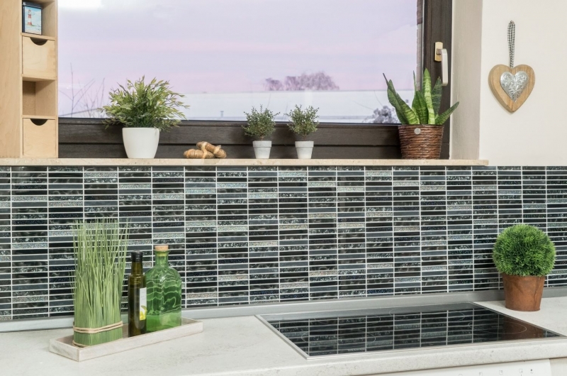 Hand-painted mosaic tile Translucent black rods Glass mosaic Crystal Night black MOS87-STNB_m