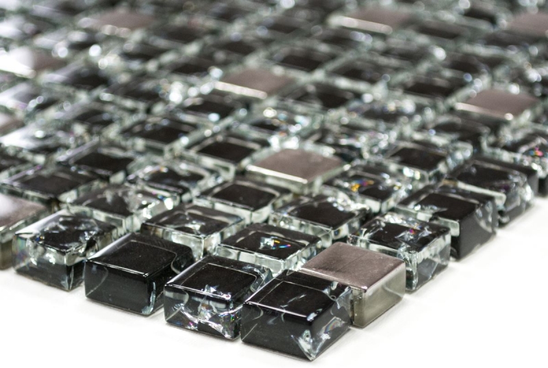 Hand-painted mosaic tile Translucent black silver Glass mosaic Crystal EP black silver MOS92-1099_m
