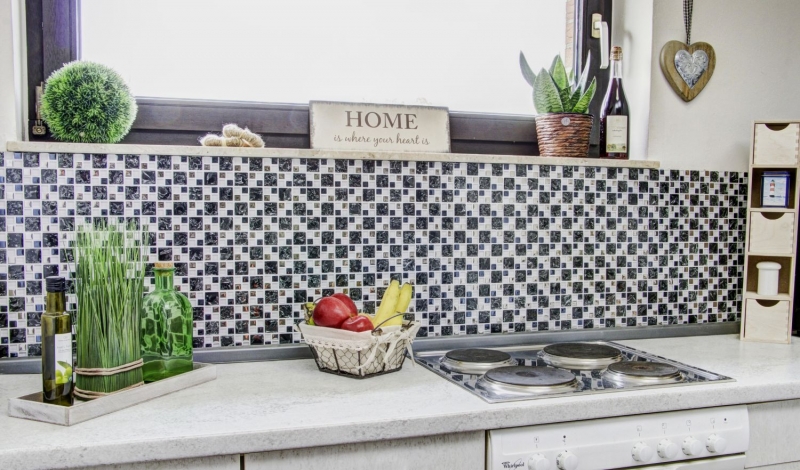 Hand-painted mosaic tile Translucent black silver Combination glass mosaic Crystal EP black clear silver MOS88-k1499_m