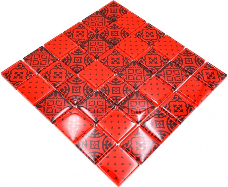 Hand-painted retro vintage mosaic tile Translucent red Glass mosaic Crystal optic red MOS78B-0902_m