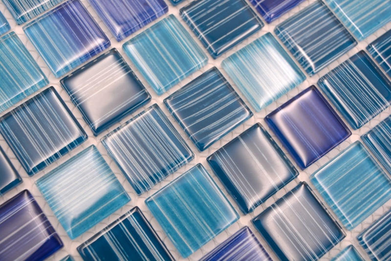 Hand-painted mosaic tile Translucent line blue Glass mosaic Crystal line blue MOS64-0409_m