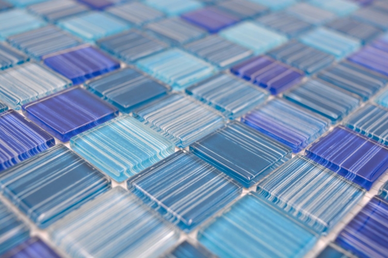 Hand-painted mosaic tile Translucent line blue Glass mosaic Crystal line blue MOS64-0409_m