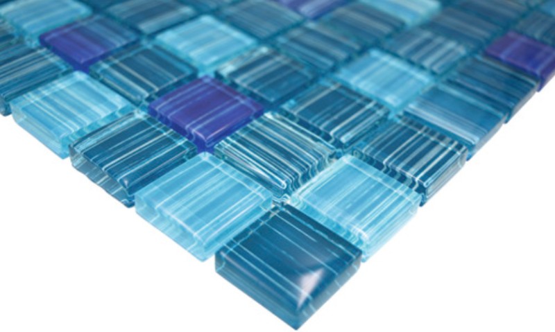 Hand-painted mosaic tile Translucent line blue Glass mosaic Crystal line blue MOS74-0409_m
