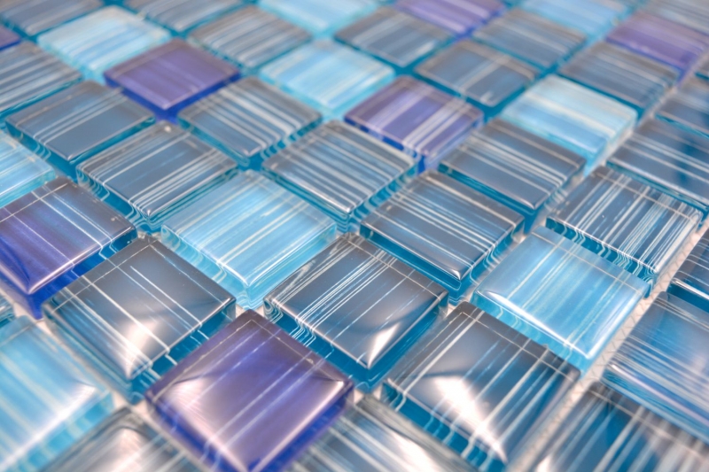 Hand-painted mosaic tile Translucent line blue Glass mosaic Crystal line blue MOS74-0409_m