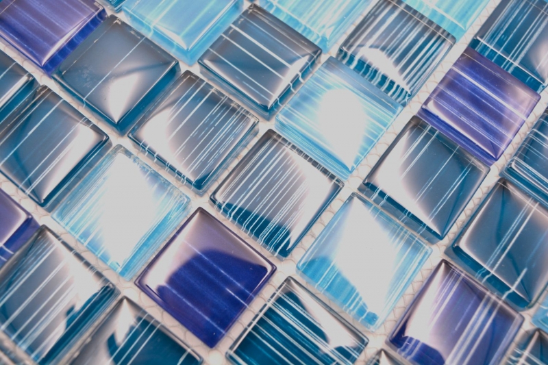 Hand-painted mosaic tile Translucent line blue Glass mosaic Crystal line blue MOS74-0409_m
