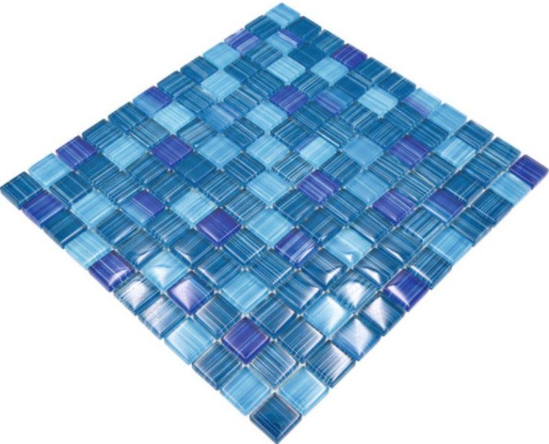 Hand-painted mosaic tile Translucent line blue Glass mosaic Crystal line blue MOS74-0409_m
