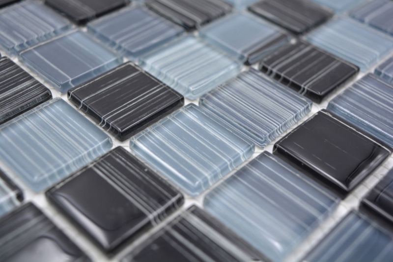 Hand-painted mosaic tile Translucent jet black white Glass mosaic Crystal jet black white MOS64-0302_m