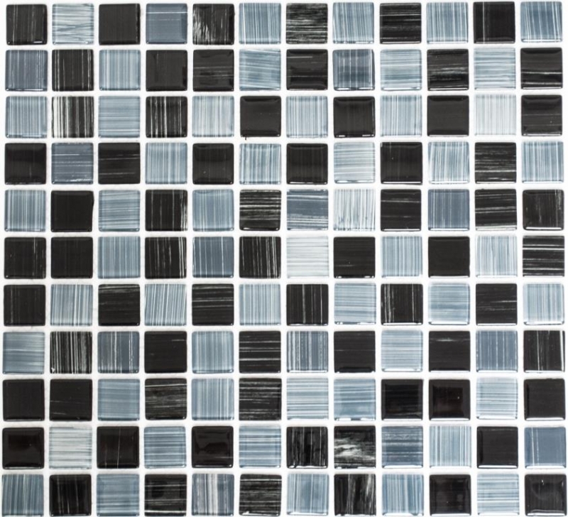 Hand-painted mosaic tile Translucent jet black white Glass mosaic Crystal jet black white MOS64-0302_m