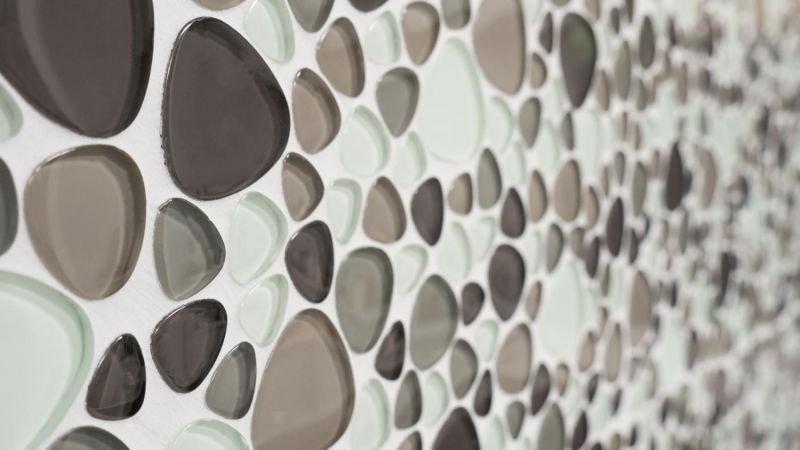 Hand-painted mosaic tile Translucent beige brown Pebble Glass mosaic Crystal clear beige brown MOS94-PG66_m