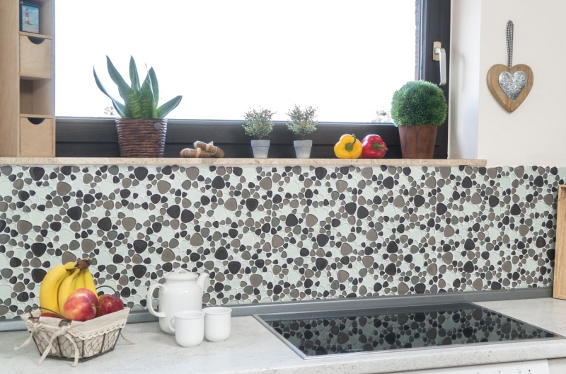 Hand-painted mosaic tile Translucent beige brown Pebble Glass mosaic Crystal clear beige brown MOS94-PG66_m