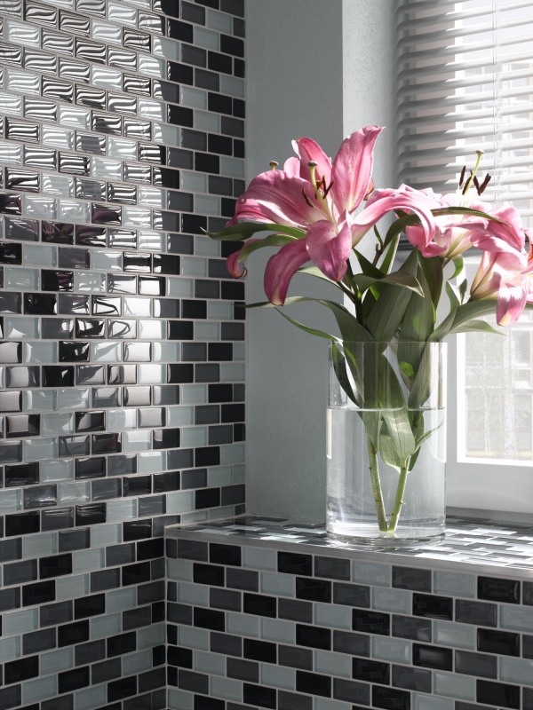 Hand-painted mosaic tile Translucent gray Brick Glass mosaic Crystal gray MOS76-0204_m