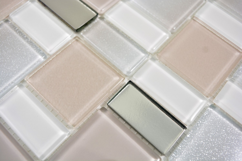 Hand-patterned mosaic tile translucent pearl combination iridescent pearl-colored MOS68-0136P_m