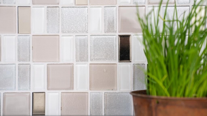 Hand-patterned mosaic tile translucent pearl combination iridescent pearl-colored MOS68-0136P_m