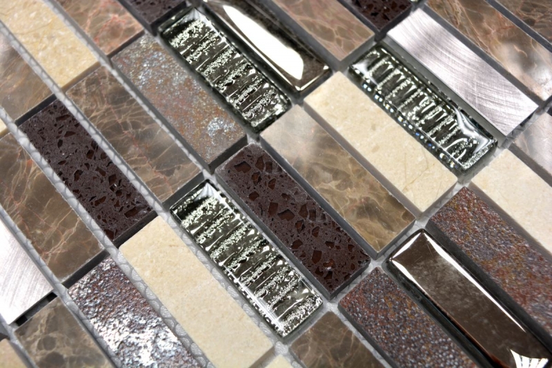 Hand pattern mosaic tile translucent composite aluminum beige brown silver black rectangle glass mosaic Crystal Artificial stone Alu EP beige brown MOS87-SM48_m