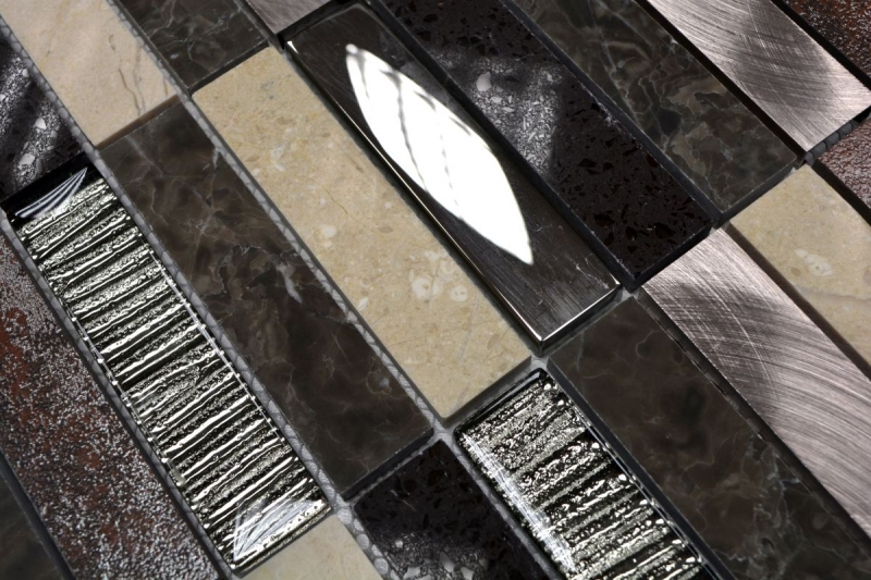 Hand pattern mosaic tile translucent composite aluminum beige brown silver black rectangle glass mosaic Crystal Artificial stone Alu EP beige brown MOS87-48X_m