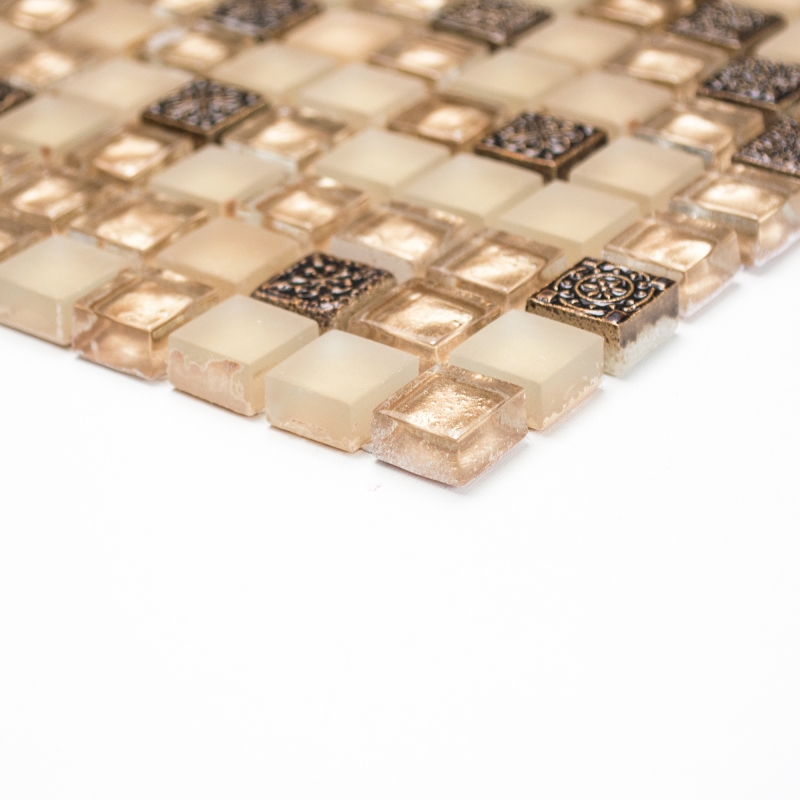 Hand-painted mosaic tile Translucent beige Glass mosaic Crystal Resin beige beige matt MOS92-1207_m