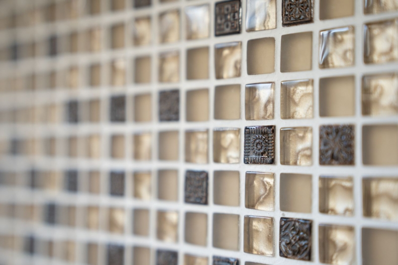 Hand-painted mosaic tile Translucent beige Glass mosaic Crystal Resin beige beige matt MOS92-1207_m